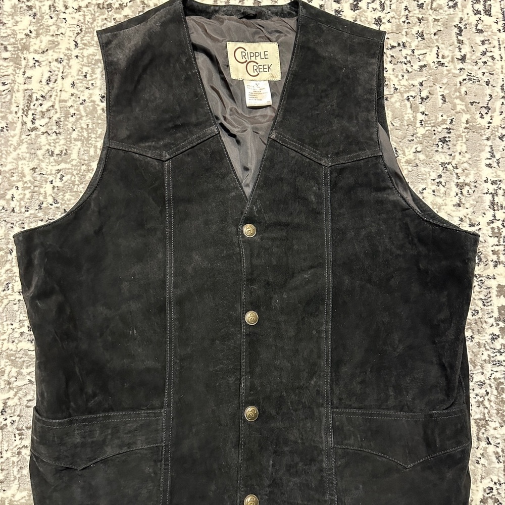 Men's Black Suede Leather Vest Size L